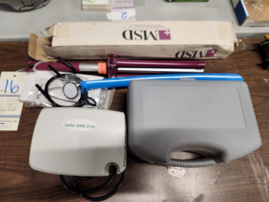LOT OF ASSORTED MEDICAL SUPPLIES - COLLAPSIBLE IV POLE, STETHASCOPE