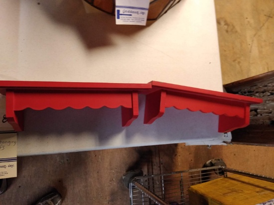 SET OF 2 RED WOODEN FLOATING SHELVES