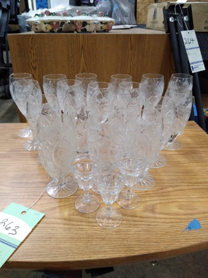 LOT OF WINE GLASSES, CUPS, SHOT GLASSES