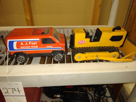 2 METAL TONKA TRUCKS - T-6 PLOW AND AJ FOYT RACING TEAM