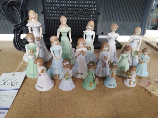LOT OF GROWING UP BIRTHDAY GIRL FIGURINES AGES 1-16