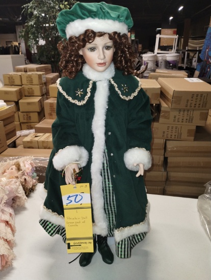 UNMARKED PORCELAIN DOLL WITH STAND 20"