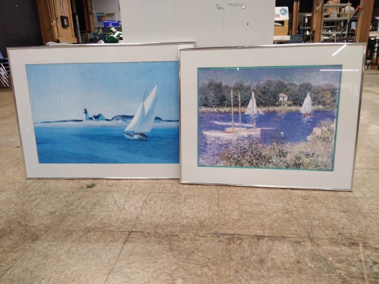 SET OF 2 FRAMED SAIL BOAT ART  - no shipping on this item - local pick up only