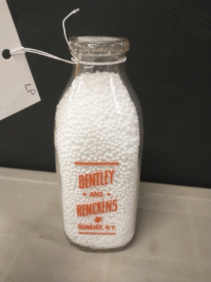 VINTAGE BETLEY AND RENCKENS DUNKIRK N.Y. GLASS MILK BOTTLE - ONE QUART