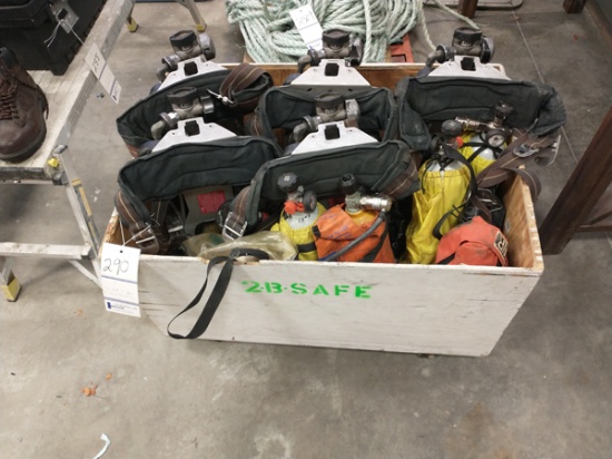 5 SCBA'S WITH 5 MIN RESCUES IN ROLLING STORAGE BIN