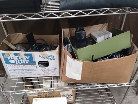 2 BOXES OF WALKIE TALKIES AND ACCESSORIES