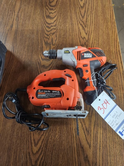 LOT OF 2 ASST BLACK AND DECKER CORDED DR550 DRILL & JS500 JIGSAW