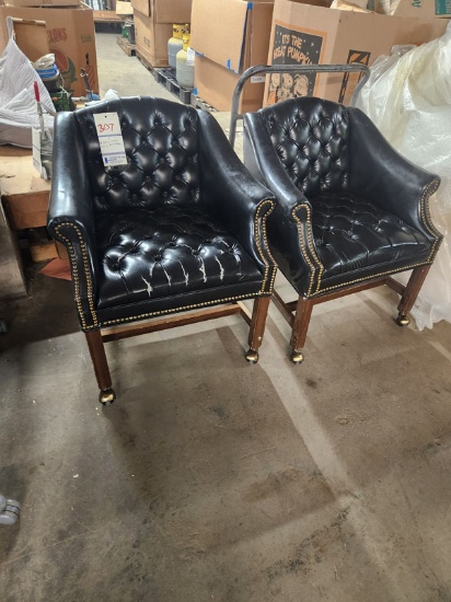 LOT OF 2 FAUX LEATHER ROLLING ARM CHAIRS