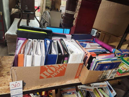 LOT OF BINDERS AND MISC OFFICE SUPPLIES IN 2 BOXES