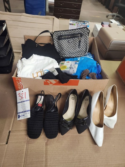 BOX OF ADULT SIZE S, M, L, XL T-SHIRTS AND WOMENS DRESS CLOTHING