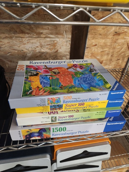 LOT OF 4 RAVENSBURGER 100, 500, AND 1,500 PIECE PUZZLES