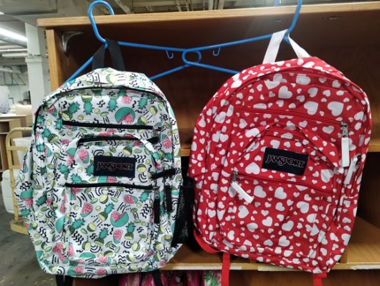 LOT OF 2 NEW JANSPORT FRUIT NINJA AND RED WITH WHITE HEARTS BACKPACKS