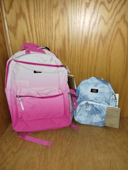 LOT OF 2 NEW ASST DICKIES STUDENT ROSE GRADIANT BACKPACK AND DICKIES MINI BLEACHED LINEN BACKPACK