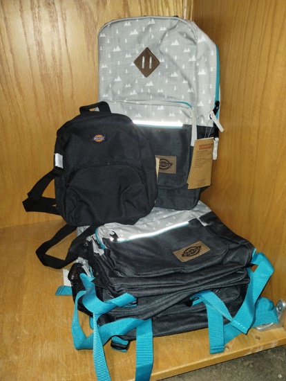 LOT OF 6 NEW ASST DICKIES FOREST/GREY STUDY HALL BACKPACKS AND BLACK MINI BACKPACK