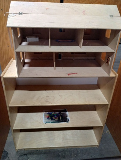 LOT OF 2 ASST WOOD BOOKCASE 36"x15"x37x AND WOOD DOLL HOUSE