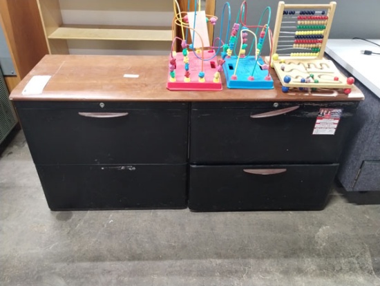 LOT OF (2) 2-DRAWER METAL FILE CABINETS ATTACHED WITH WOOD TOPPER 60"x19 1/2"x28 1/2"