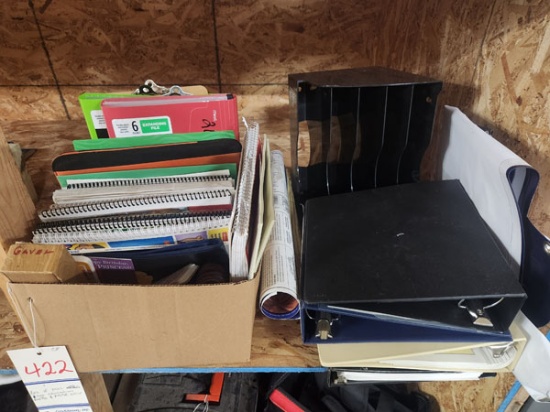 BOX OF ASST AGE EDUCATIONAL BOOKS AND MISC OFFICE SUPPLIES