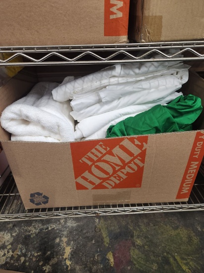 BOX OF ASST SHEETS AND TOWELS