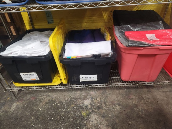 LOT OF ASST COLOR CHAIR AND TABLE SKIRTS IN 3 TOTES