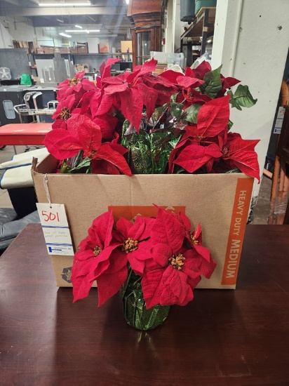BOX OF FAKE POTTED POINSETTAS