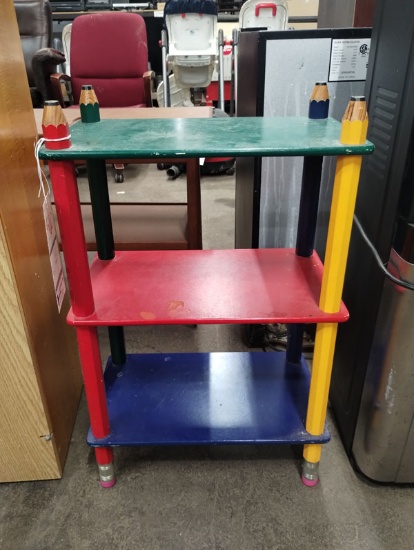 CHILDRENS ROOM 3 TIER SHELF MADE TO LOOK LIKE GIANT PENCILS 19" X 11" X 30"
