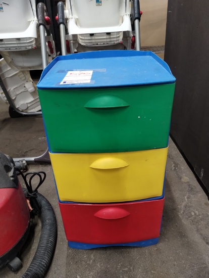 3 DRAWER PLASTIC STORAGE BIN PLUS CONTENTS