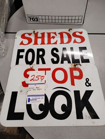 2 METAL "SHED FOR SALE" SIGNS
