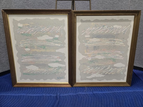 SET OF FRAMED LEE REYNOLDS ABSTART ARTWORKS ON CANVAS - ARTIST SIGNED - 27" X 33"