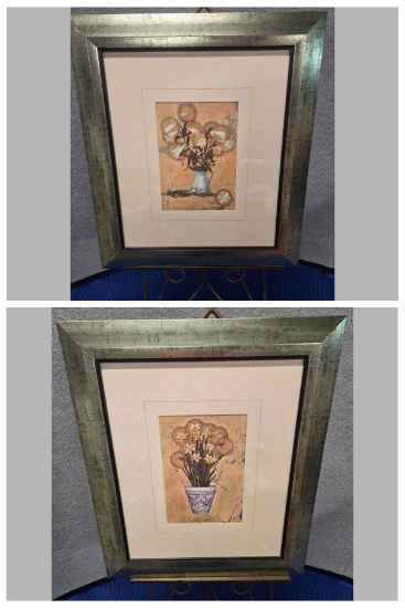 SET OF FRAMED SHELLY M HELY FLORAL ART - 26" X 30"