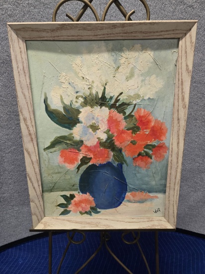 FRAMED FLORAL ON CANVAS - ARTIST SIGNED "WOLF" - 21" X 27"