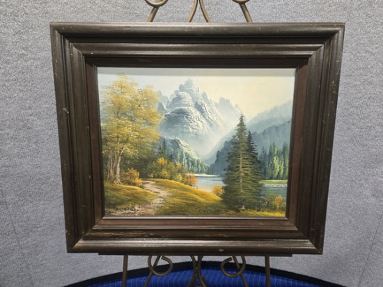 FRAMED LANDSCAPE ARTWORK - ARTIST SIGNED - 28" X 24"
