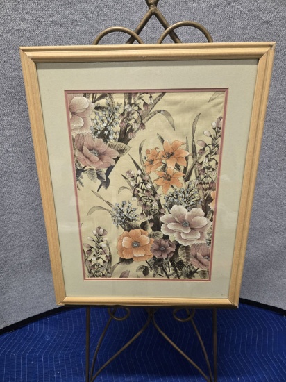 FRAMED FLORAL LINEN PRINT - 28" X 22"