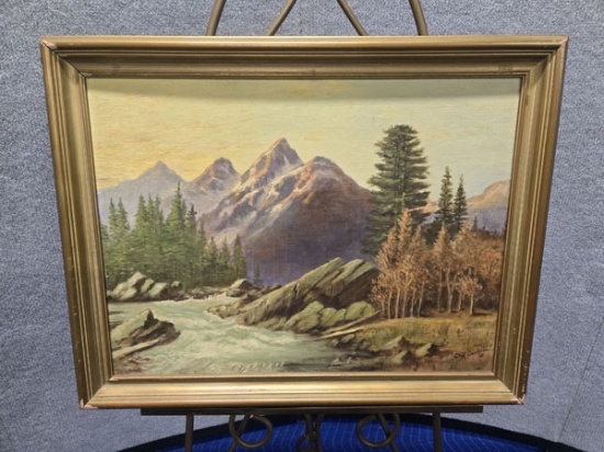 FRAMED 1966 CLIFF GUENTHER LANDSCAPE PAINTING - ARTIST SIGNED - 28" X 22"