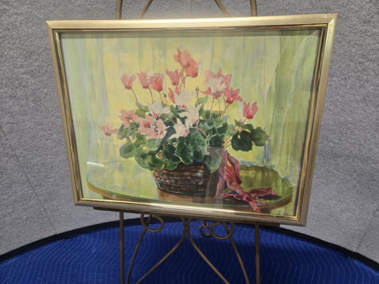 FRAMED FLORAL ARTWORK - ARTIST SIGNED - 26" X 20"