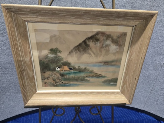 FRAMED ORIENTAL LANDSCAPE ARTWORK - SIGNATURE STAMP - 22" X 18"