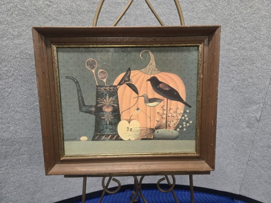 FRAMED FALL DÉCOR PUMPKIN ART WITH SIGNATURE - 24" X20"