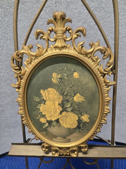 FANCY GOLD FRAMED FLORAL ART