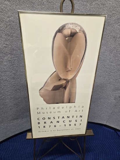 FRAMED 1995 PHILADELPHIA MUSEUM OF ART ADVERTISEMENT POSTER FOR CONSTANTIN BRANCUSI EXHIBIT - 17" X