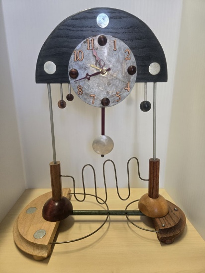 HANDCRAFTED BATTERY OPPERATED CLOCK - ARTIST SIGNED - STICKERED BY UNLIMITED IDEAS CO.