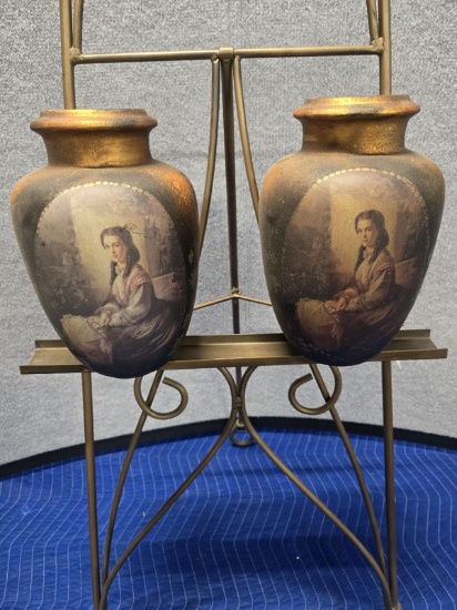 SET OF HAND CRAFTED VASES WITH PORTRAIT OF COUNTESS S.L. STROGANOVA - 12" TALL