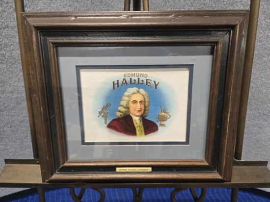 FRAMED ORIGINAL ANTIQUE LITHOGRAPH OF EDMUND HALLEY MEASURING 13.5" X 11.5"