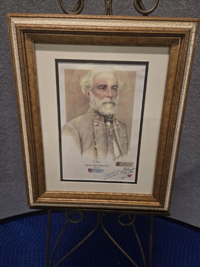 FRAMED PORTRAIT OF GENERAL ROBERT EDWARD LEE 1807-1870 BY FRED MUELLER - ARTIST SIGNED - 21.5" X 25.