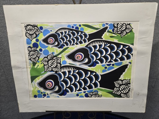 "SKY SWIMMER" KOI FISH ART - ARTIST SIGNED AND NUMBERED 3/90 - MEASURES 40" X 32"