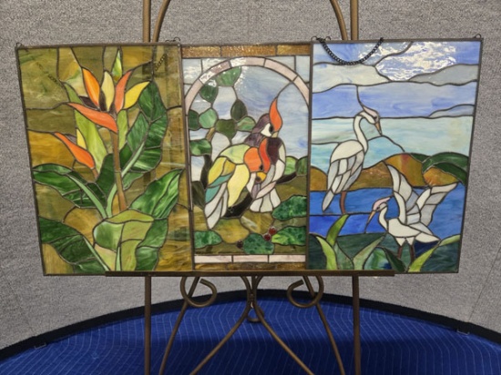 LOT OF 3 STAINED GLASS ARTWORKS MEASURING 11" X 16"