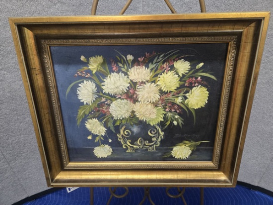 FRAMED ESTHER RATONI NAGY FLORAL ART - ARTIST SIGNED - 25" X 21"