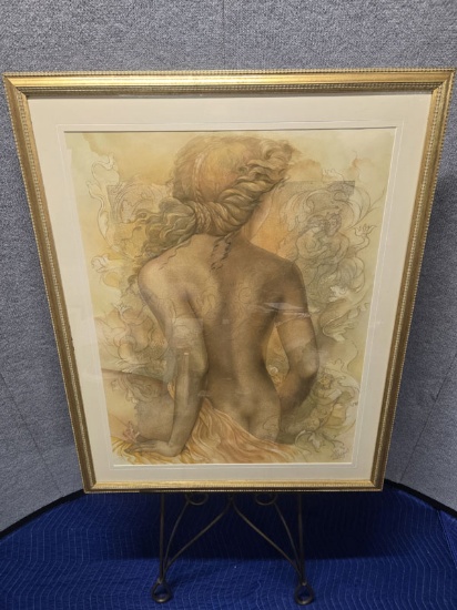 FRAMED NUDE WOMAN ART - 35" X 43"