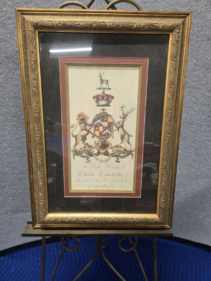 FRAMED COAT OF ARMS ART "THE RIGHT HONOURABLE THOMAS TOWNSEND BARON SYDNEY OF CHISILEHURST" - 20" X