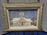 FRAMED KNITTED ARTWORK OF A TRAIN STATION - 18