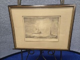 VINTAGE SAILBOAT AT ROUGH SEA PRINT - HAS VERY FAINT WRITING ON IT -