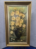 FRAMED ESTER RATONI NAGY YELLOW FLORAL PAINTING ON CANVAS - ARTIST SIGNED - 27